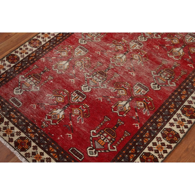 Geometric Balouch Persian Rug Hand-Knotted Traditional Wool Carpet - 3'7" x 6'6"