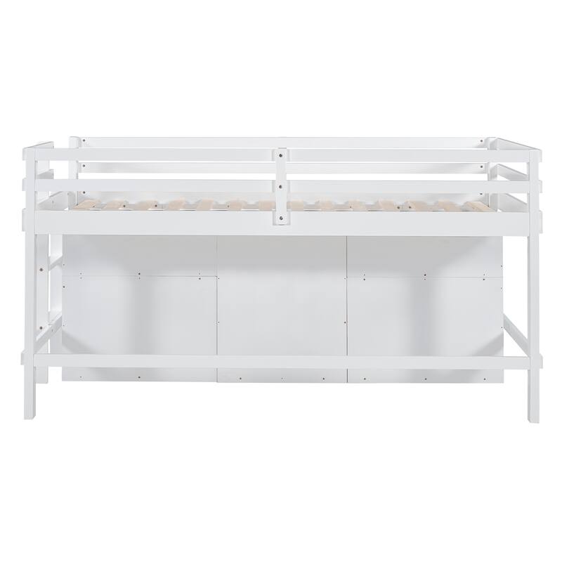 Twin Solid Wood Loft Bed with Drawers & Cabinet