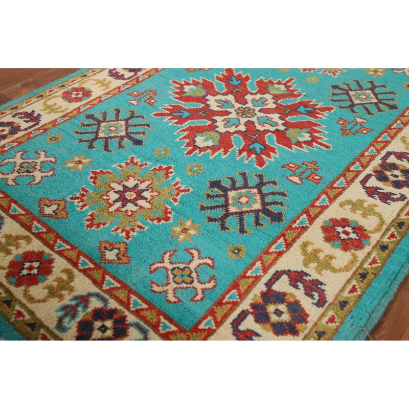 Turquoise Blue Kazak Foyer Rug Hand-Knotted Bedroom Wool Carpet - 2'9"x 4'0"