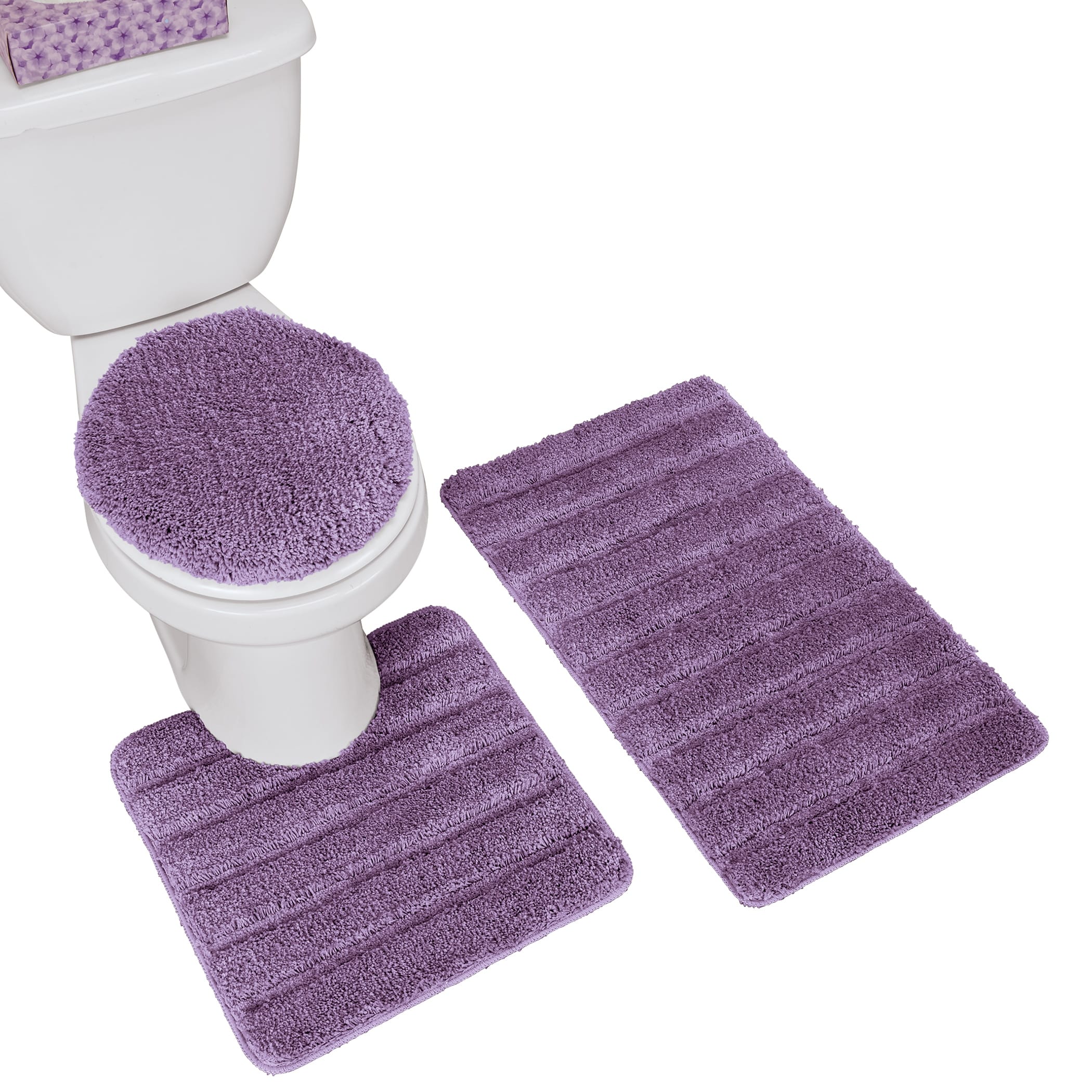 3pc Bathroom Rugs, Velvet Memory Foam Bath Mat - Non-Slip Bath
