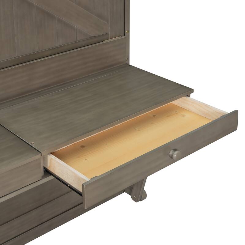 Space-Saving Queen Murphy Bed with Vanity Desk, Mirror & Storage Drawers in Distressed Gray