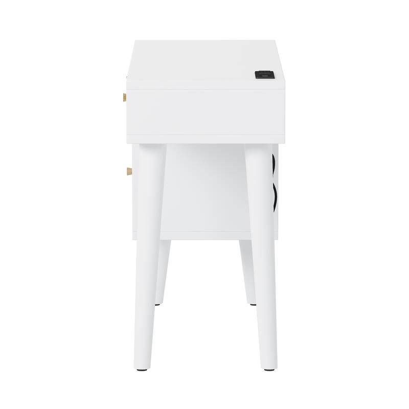 2-Piece Makeup Vanity Set with Upholstered Stool, Makeup Vanity Dressing Table with Power Outlet & USB Port (No Mirrors)