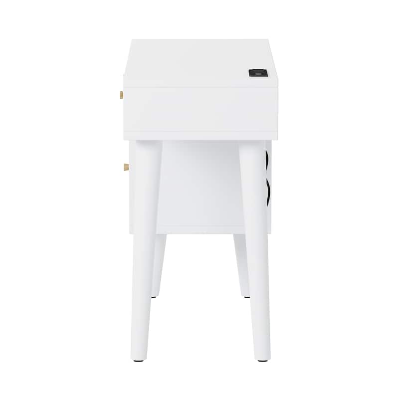 39" Retro Bohemian Style Wooden Makeup Vanity Set with Charging Plug & USB Port and Stool, Dressing Table