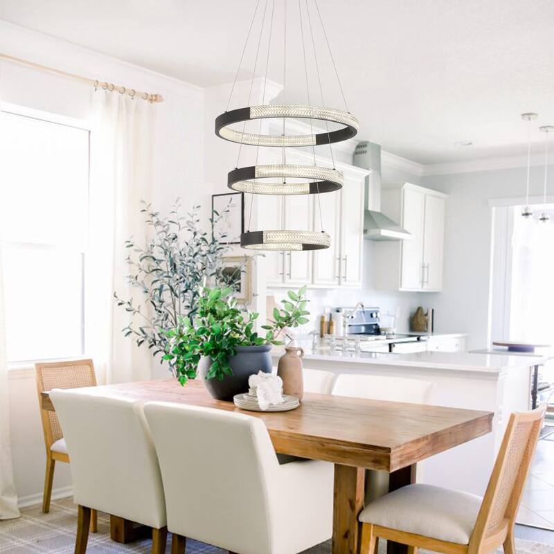 3-Light Unique Tiered LED Chandelier - 18.9'' H x 19.88'' W x 19.88'' D
