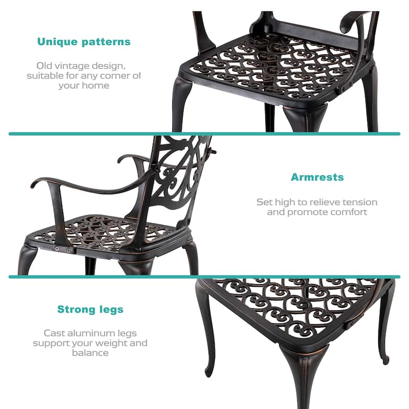 Outdoor 3-Piece Cast Aluminum Patio Set with 1.77" Umbrella Hole