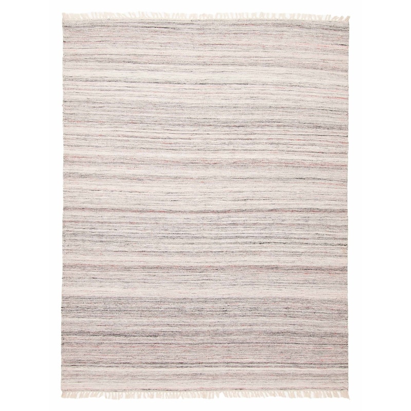 ECARPETGALLERY Flat-Weave Ankara FW Light Grey Wool Kilim - 5'7 x 7'3 - Light Grey - 5'7 x 7'3