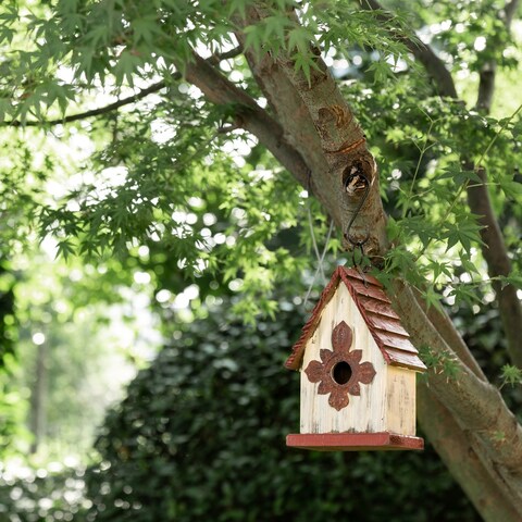 Glitzhome 9"H Spring Patriotic Solid Wooden Rustic Birdhouse