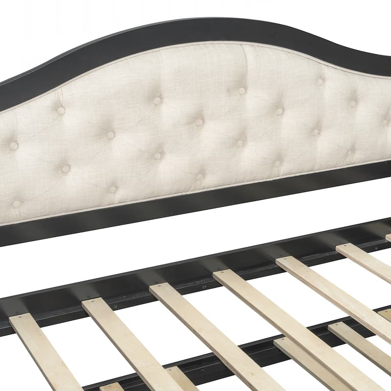 Twin Daybed with Trundle, Twin Size Daybed with 2 Storage Drawers, Wooden Sofa Bed with Upholstered Button Tufted Backrest