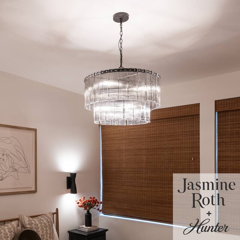 Hunter + Jasmine Roth Ontario Ribbed Glass Pendant Chandelier - Foyer, Dining Room, Kitchen Table or Island - Transitional, Glam