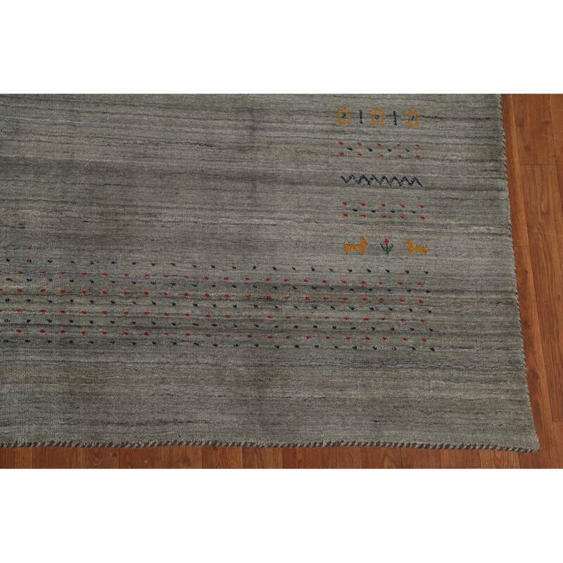 Green & Gray Gabbeh Indian Area Rug Handmade Wool Carpet - 8'2" x 9'10"