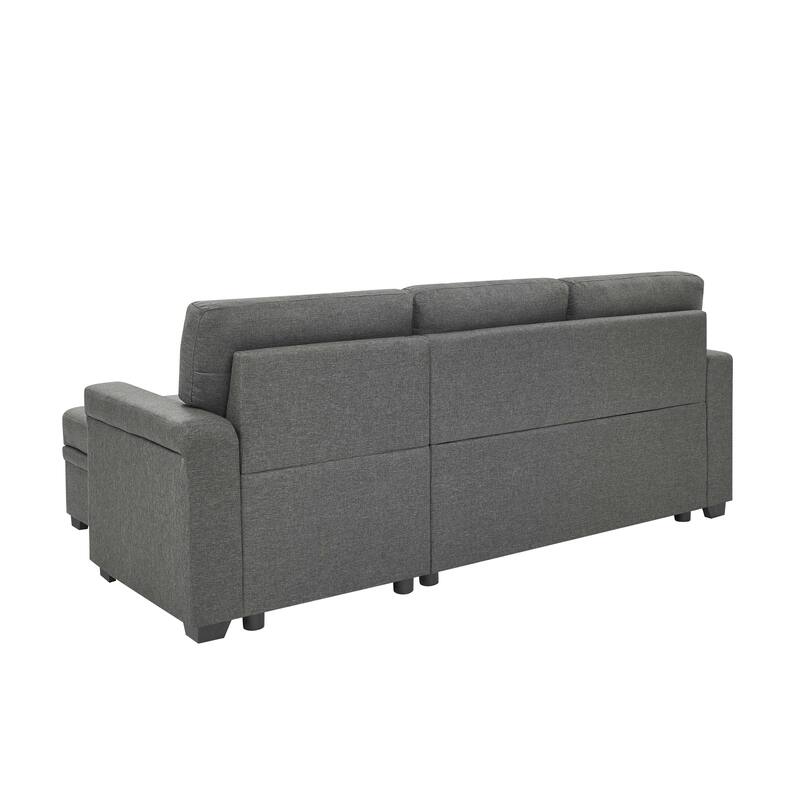 86'' Gray Polyester Pull-Out Sofa Bed, Reversible L/R