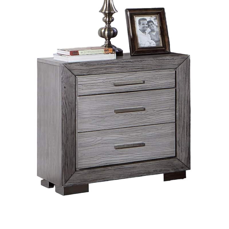 Nightstand Bedroom 1pc Nightstand Solid wood Bar Handles 3-Drawers bedside Table Metal Bracket Legs USB Ports - Grey