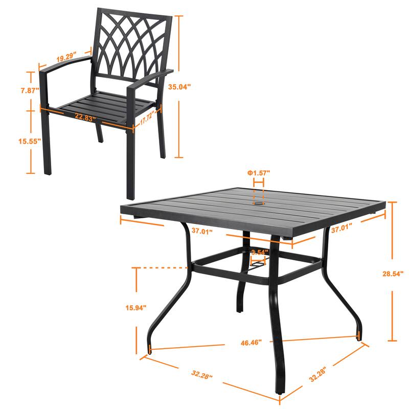 Outdoor 5-Piece Dining Set with Umbrella Hole, Black