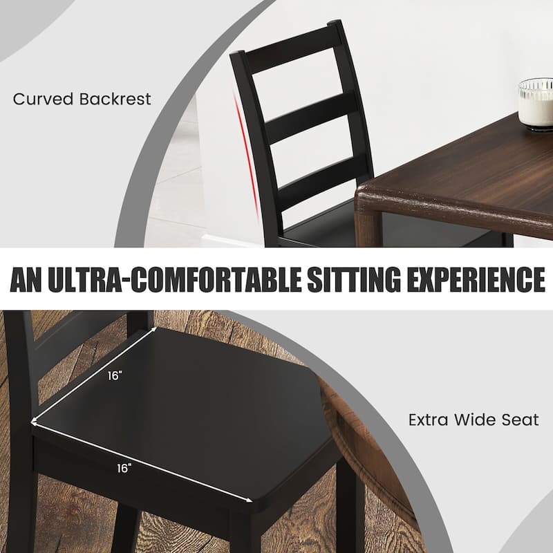 Gymax Set of 2 Dining Chairs Ladder Back Armless Side Chair w/ Solid