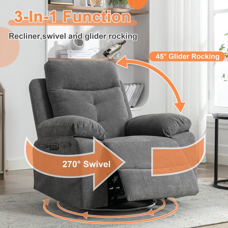Modern Power Recliner with Bluetooth Speaker, LED Light, USB Charging Ports, Retractable Footrest and Storage Pockets