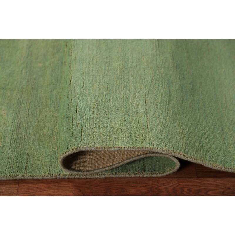 Green Modern Gabbeh Runner Rug Hand-Knotted Wool Carpet - 2'11" x 9'6"