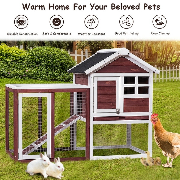 Gymax Wooden Rabbit Hutch Chicken Coop Poultry Cage Hen Duck House Pet Run Backyard - as pic