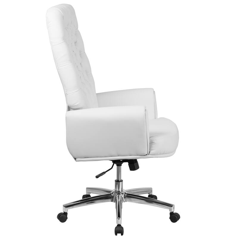 High Back Traditional Tufted Leather Executive Swivel Office Chair with Silver Welt Arms