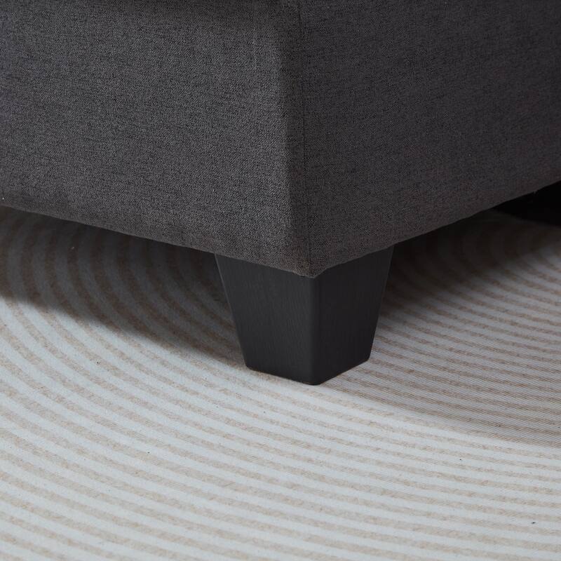 L Shaped 3 Seats Sofa with Armrest Organizer, Linen Sectional Sofa with Movable Ottoman, Comfy Upholstered 3 Seater Couch,