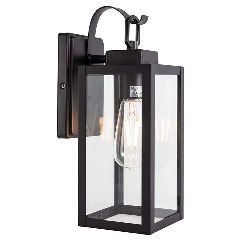 2/4 Pack 1-Light Outdoor Black Steel Wall Sconce with Clear Glass