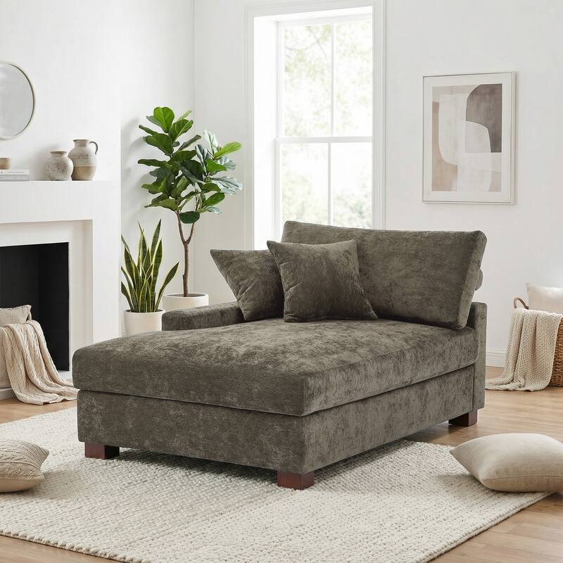 Oversized Chenille Modular Chaise Lounge With Deep Seat
