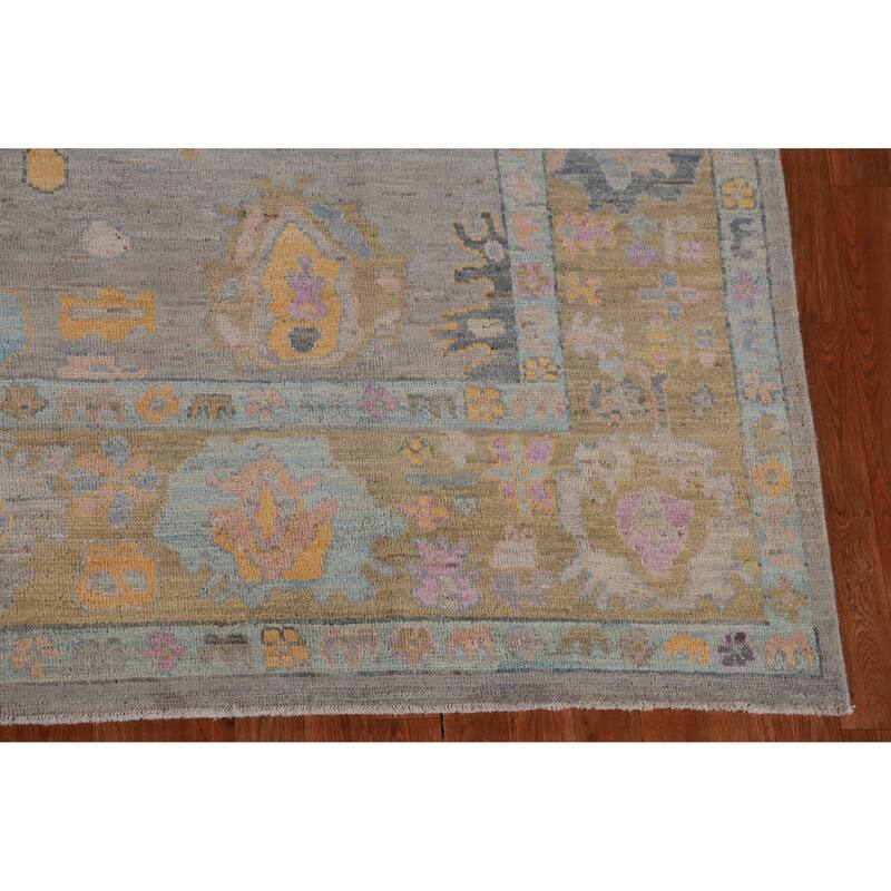 Hand Knotted Oriental 100% Wool Carpet Transitional All-Over Greys & Charcoal Oushak Area Rug - 9' 3'' X 7' 9''