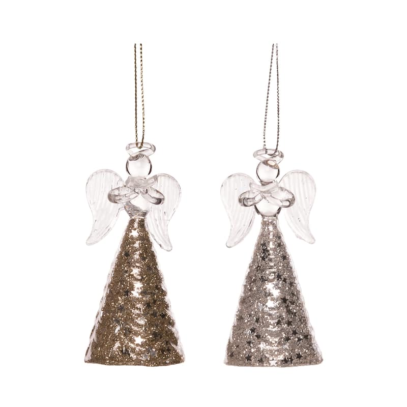 Transpac Glass Metallic Angel Ornament Set of 2 Christmas Home Decorations