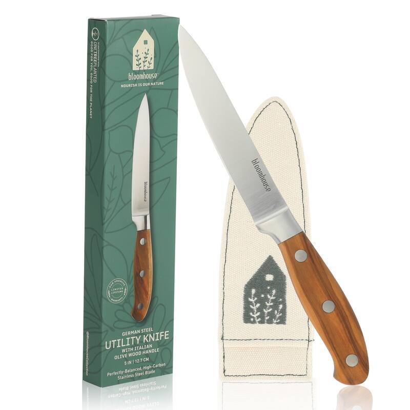 Bloomhouse 5 Inch German Steel Utility/Boning Knife W/ Italian Olive Wood Forged Handle