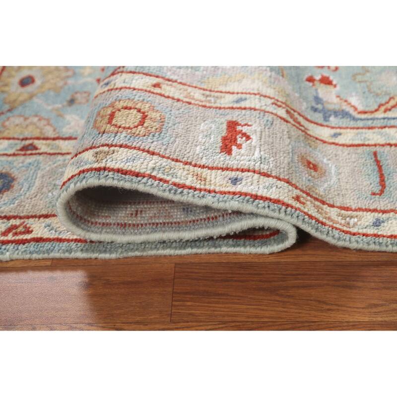 Light Blue Oushak Style Area Rug Hand-Knotted Wool Carpet - 4'2"x 5'11"