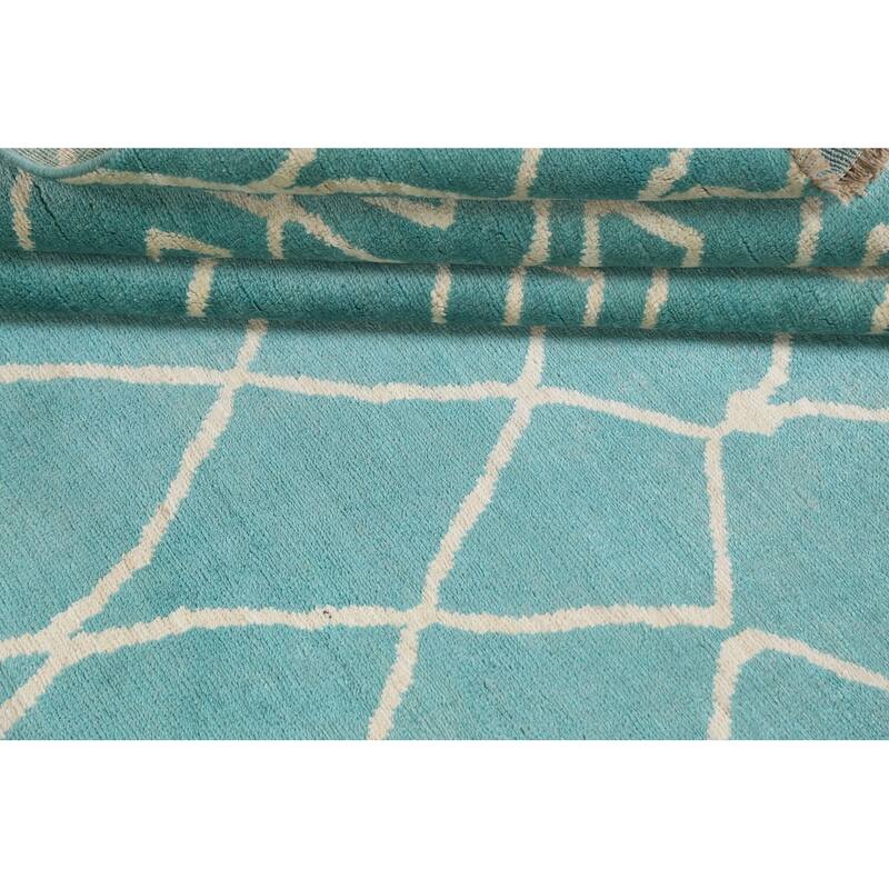 Vegetable Dye Contemporary Trellis Moroccan Wool Area Rug Hand-knotted - 6'5" x 9'7"