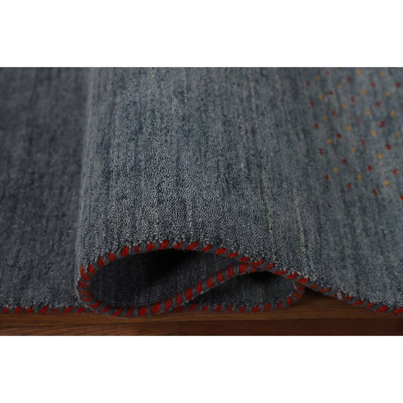 Blue Gabbeh Oriental Area Rug Hand-Knotted Wool Carpet - 6'9"x 9'10"