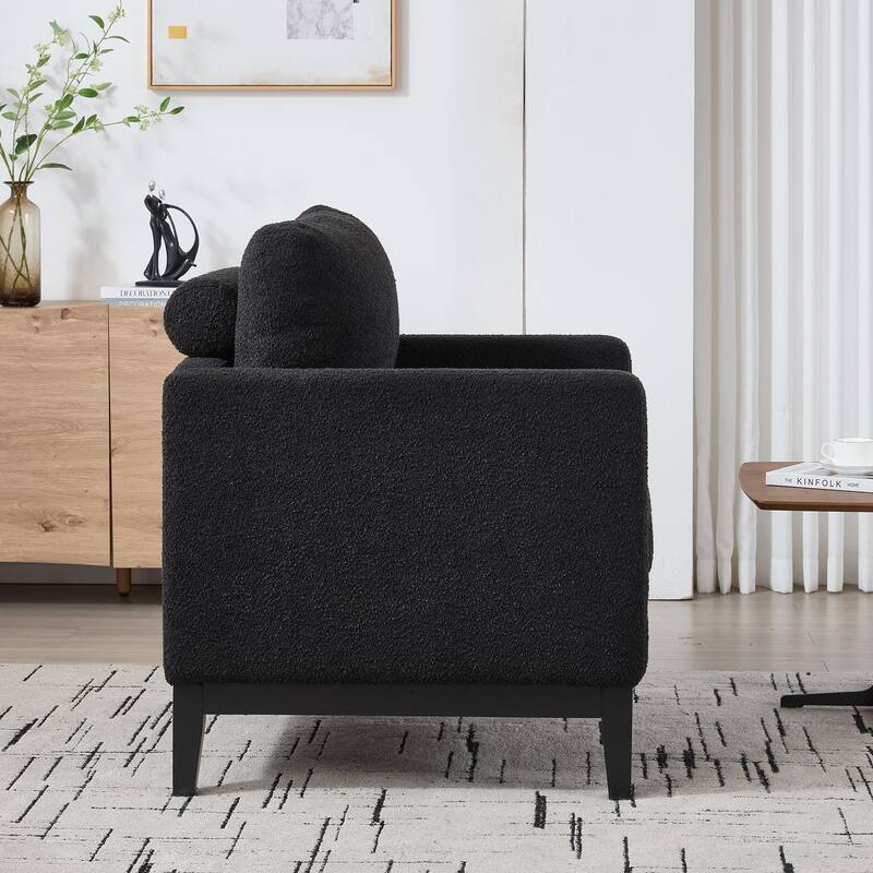 Boucle Armchair with Storage Ottoman - 300lb Capacity, Farmhouse Style