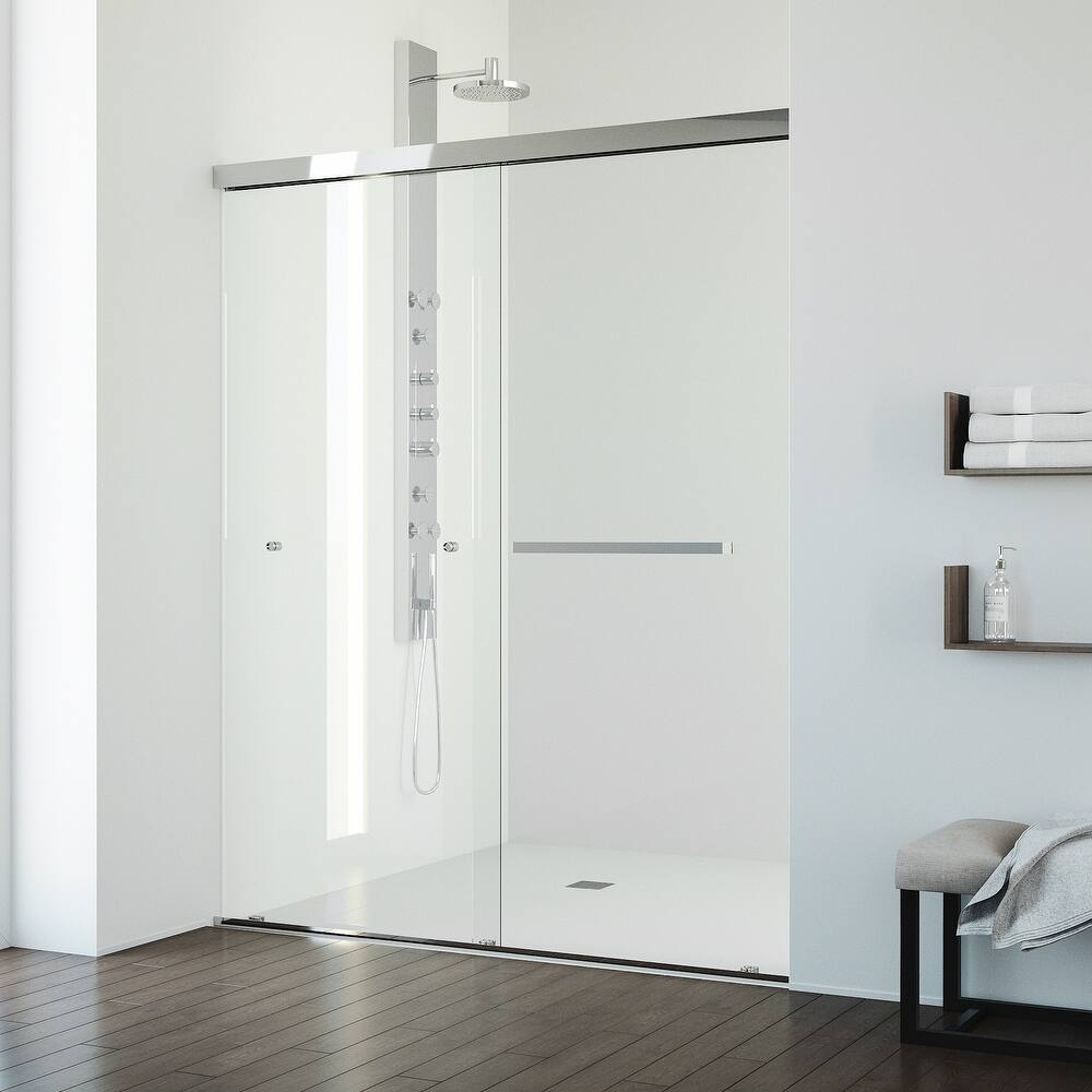 VIGO Satro E-Class 52 to 60 in. W x 74 in. H Semi-Frameless Double-Sliding Shower Door with Clear Tempered Glass