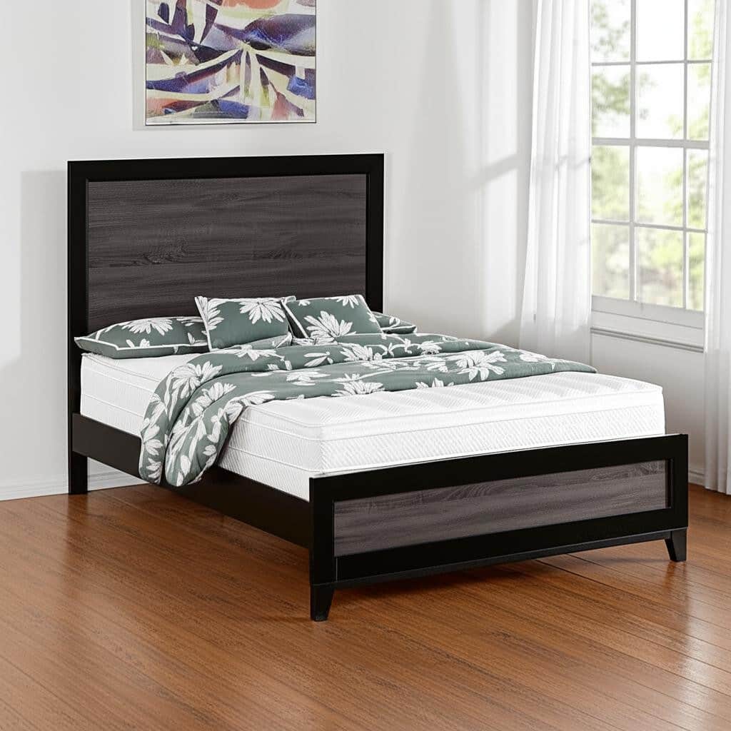 HomeRoots Gray and Black Wood King Bed Frame
