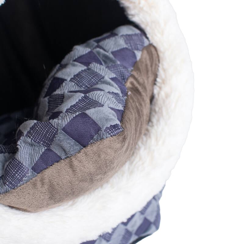 Cuddle Cave Cat Bed For Cats and Puppy Dogs, Blue Checkered - 19"(L ) x 16"(W) x 12"(H)