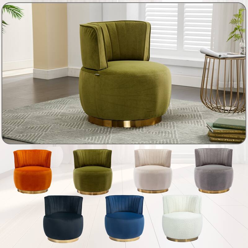 Swivel Barrel Chair, Comfy Velvet Upholstered Accent Sofa Chair, Leisure Club Chair with Shell-Shaped Back & Angled Armrests