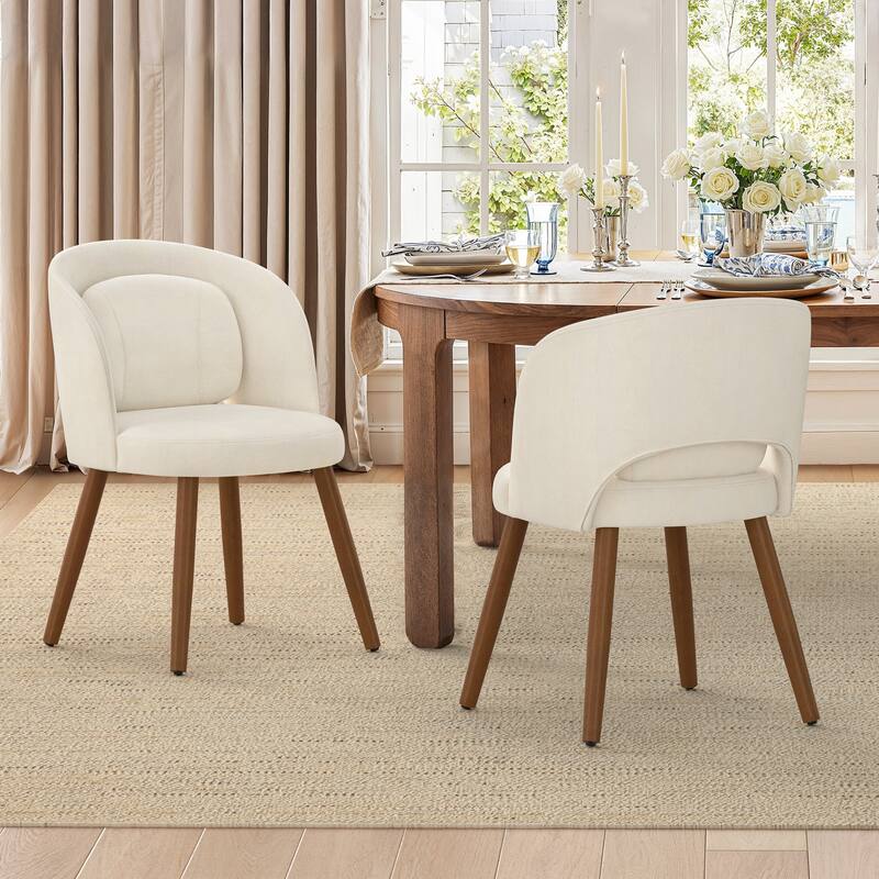 Upholstered Dining Chairs with Back Set of 2/4/6，Linen Dining Room Chairs with Lumbar Pillow for Dining Room, Beige - Off White - Set of 2