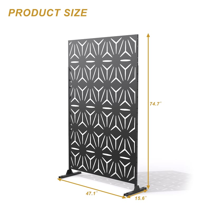 Free Standing Star Black Decorative Outdoor Privacy Screen, 47" L x 76" H
