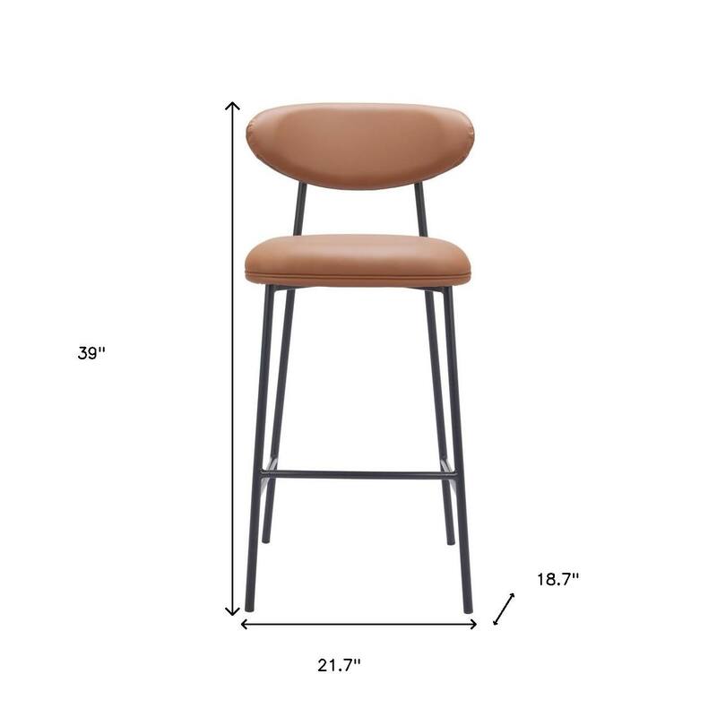 HomeRoots Set of Two 29" Brown and Black Faux Leather and Steel Low Back Bar Height Bar Chairs