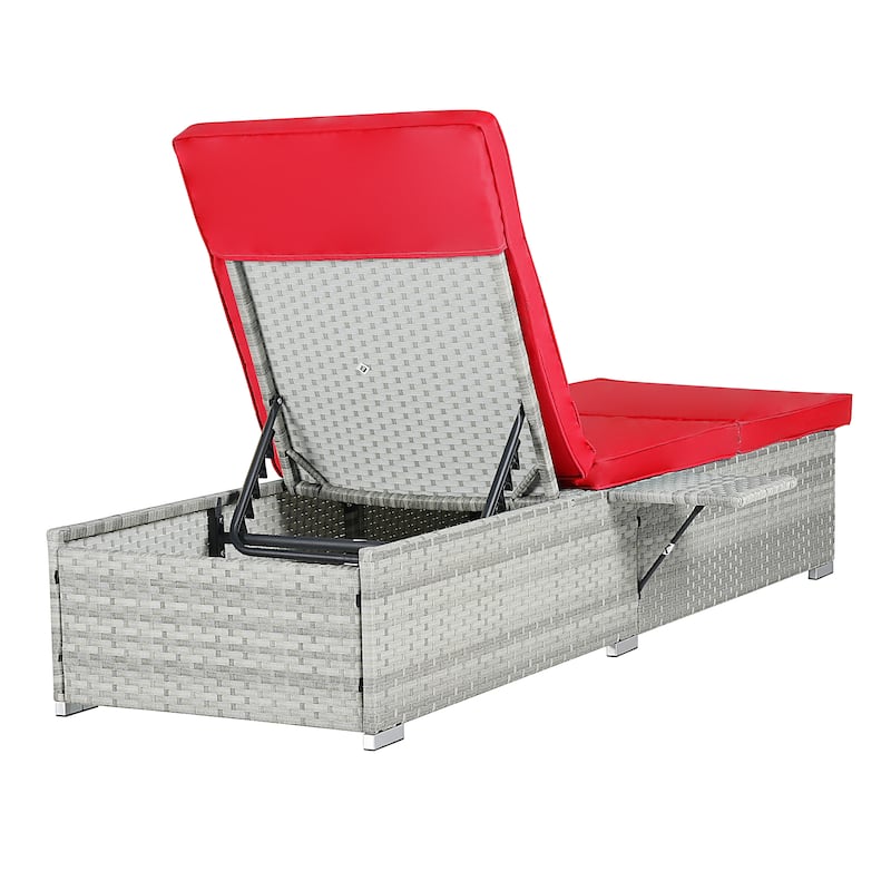 2-Piece Foldable Outdoor Wicker Chaise Lounge Set with Cushions and 5-Position Adjustable Backrest for Poolside Backyard