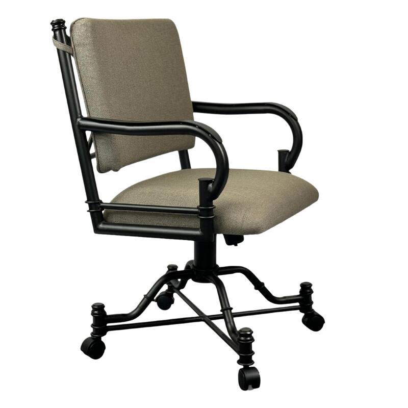 Tempo Furniture Bullseye Caster Swivel Tilt Dining Chair w/ Arms Armchair Pebblestone Powder Coat Finish & Stanford Taupe Fabric