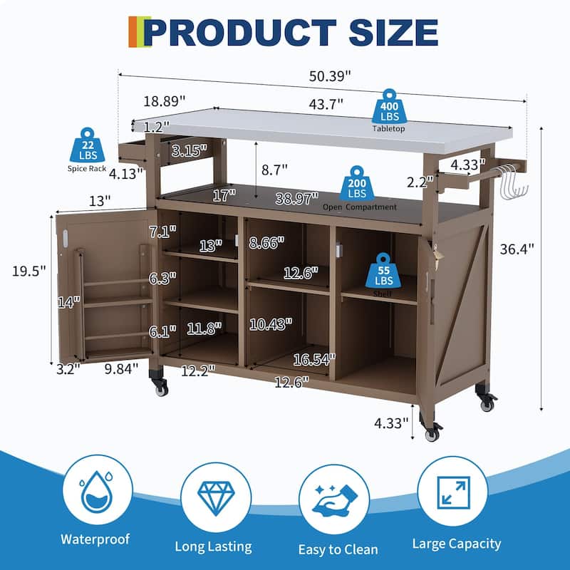 Outdoor Prep Table Grill Cart with Storage Cabinet for Patio BBQ
