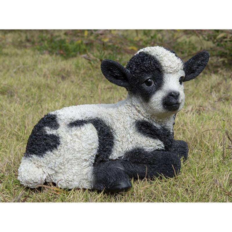 Small Baby Lamb Lying Down Outdoor Garden Statue- 9.25"