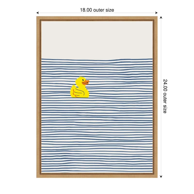Yellow Duck Afloat by Little Dean Framed Canvas Wall Art - 18 x 24 in