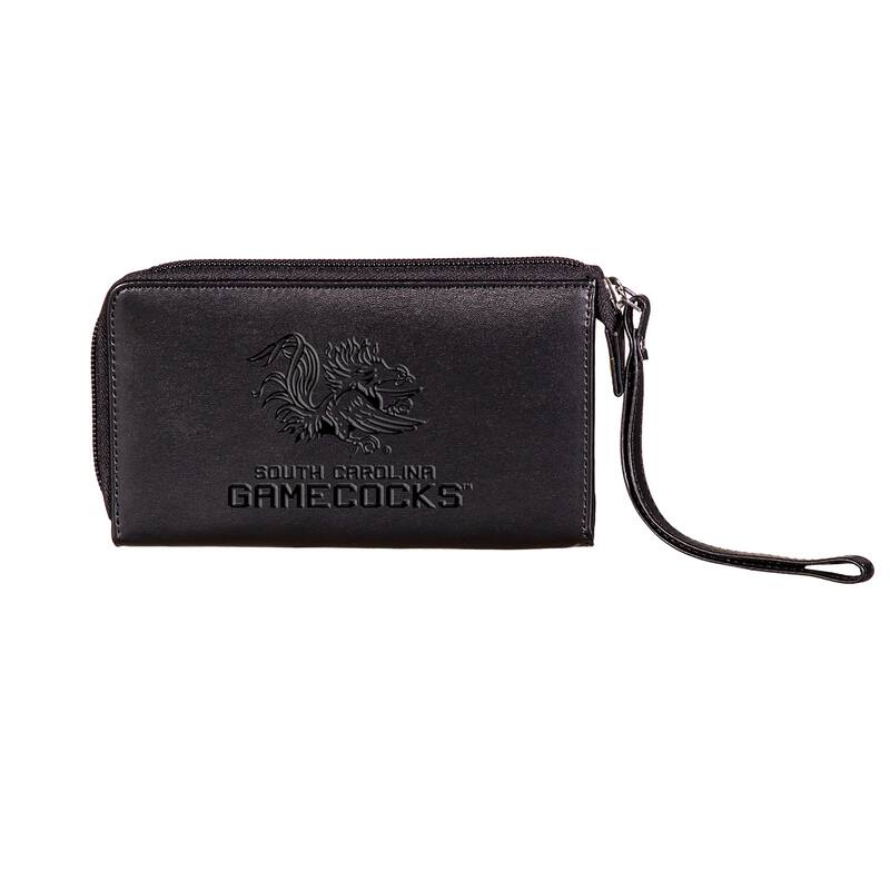 Black Hybrid Leather Cell Phone Wristlet Wallet, University of South Carolina - 4" x 7"