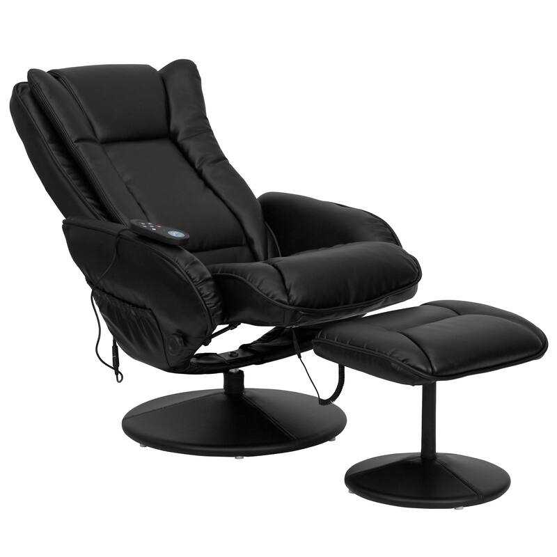 LeatherSoft Massaging Multi-Position Recliner w/Side Pocket & Ottoman