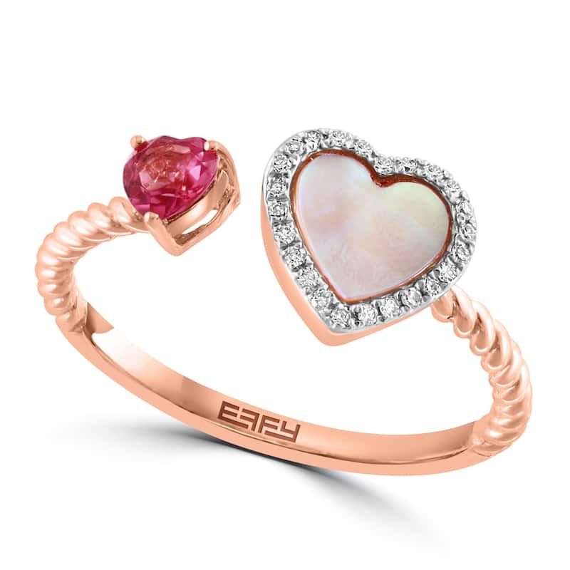 EFFY 14K Rose Gold Diamond, Pink Tourmaline, and Mother of Pearl Ring