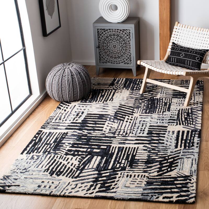 SAFAVIEH Handmade Rodeo Drive Kaylen Mid-Century Modern Wool Rug - 3' x 5' - Black/Ivory