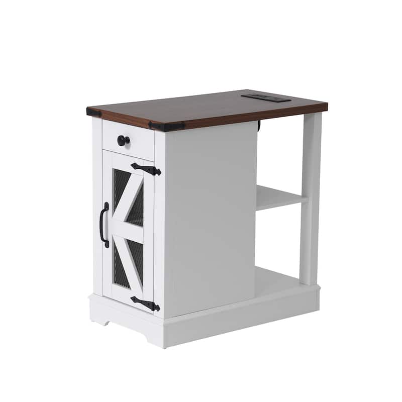 Side Table with Charging Station with Storage Shelf and Drawers