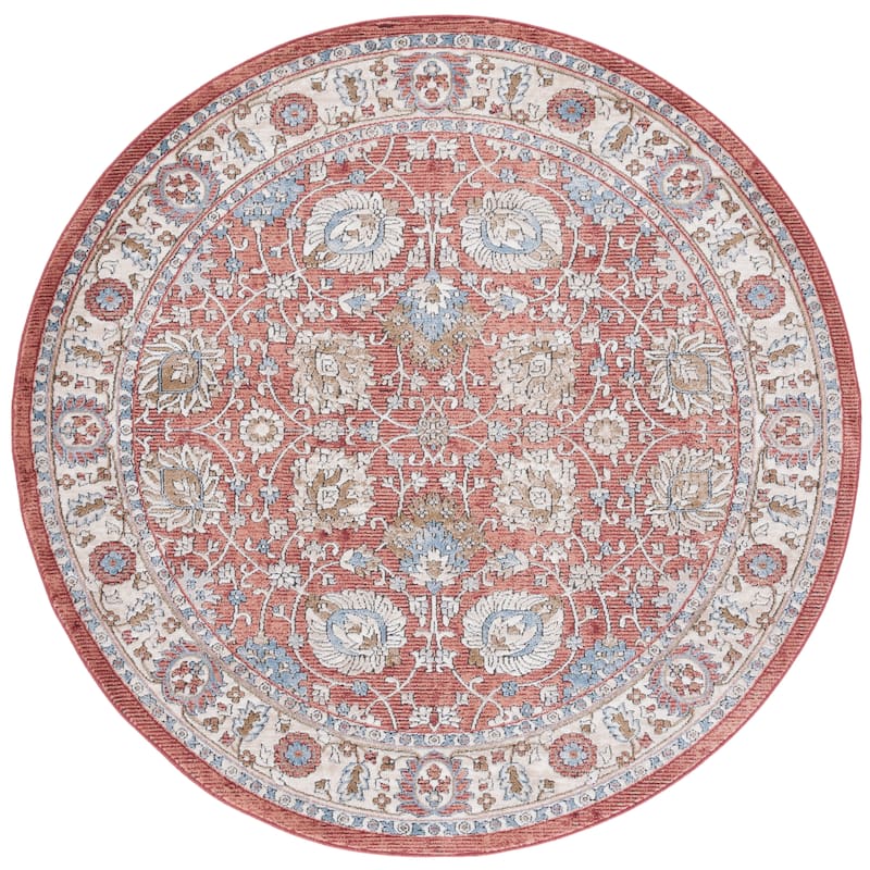 SAFAVIEH Rosewood Thursa Traditional Rug - 6'7" Round - Ivory/Red